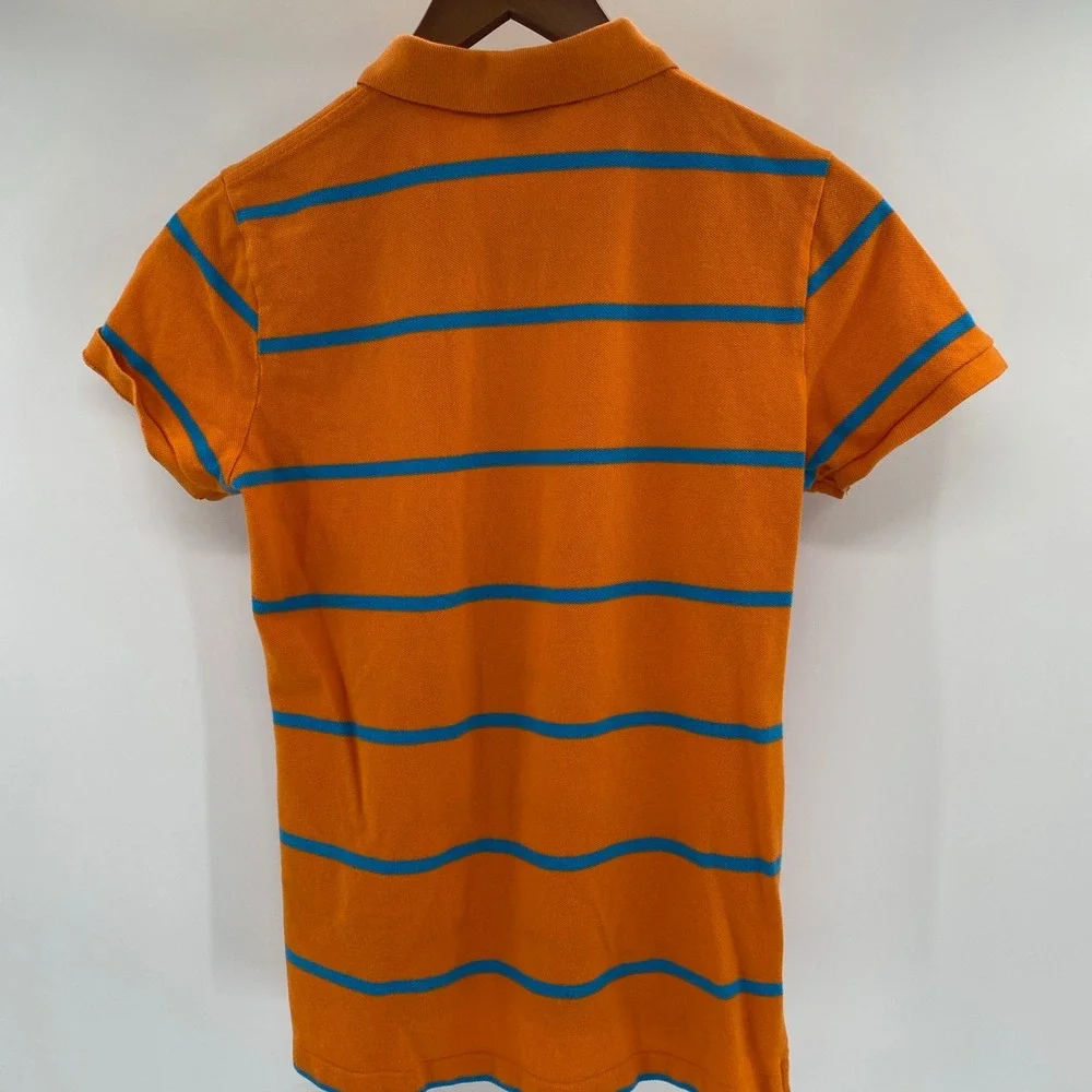 Ralph Lauren Sport Polo‎ Shirt Kids Large Orange Striped Pique Preppy Summer